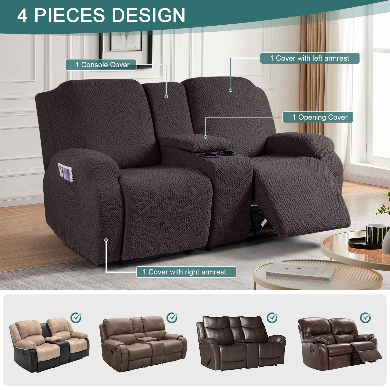 Ruaozz Stretch Recliner Sofa Covers with Console