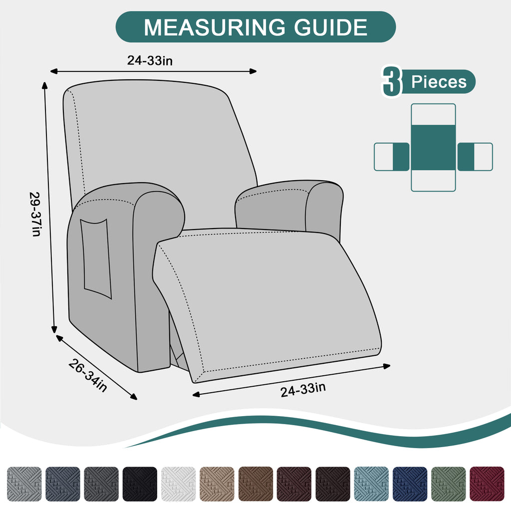 Ruaozz 3 Pieces Recliner Chair Covers Stretch Reclining Chair Slipcover, 1 Seat/ XL 1 Seat