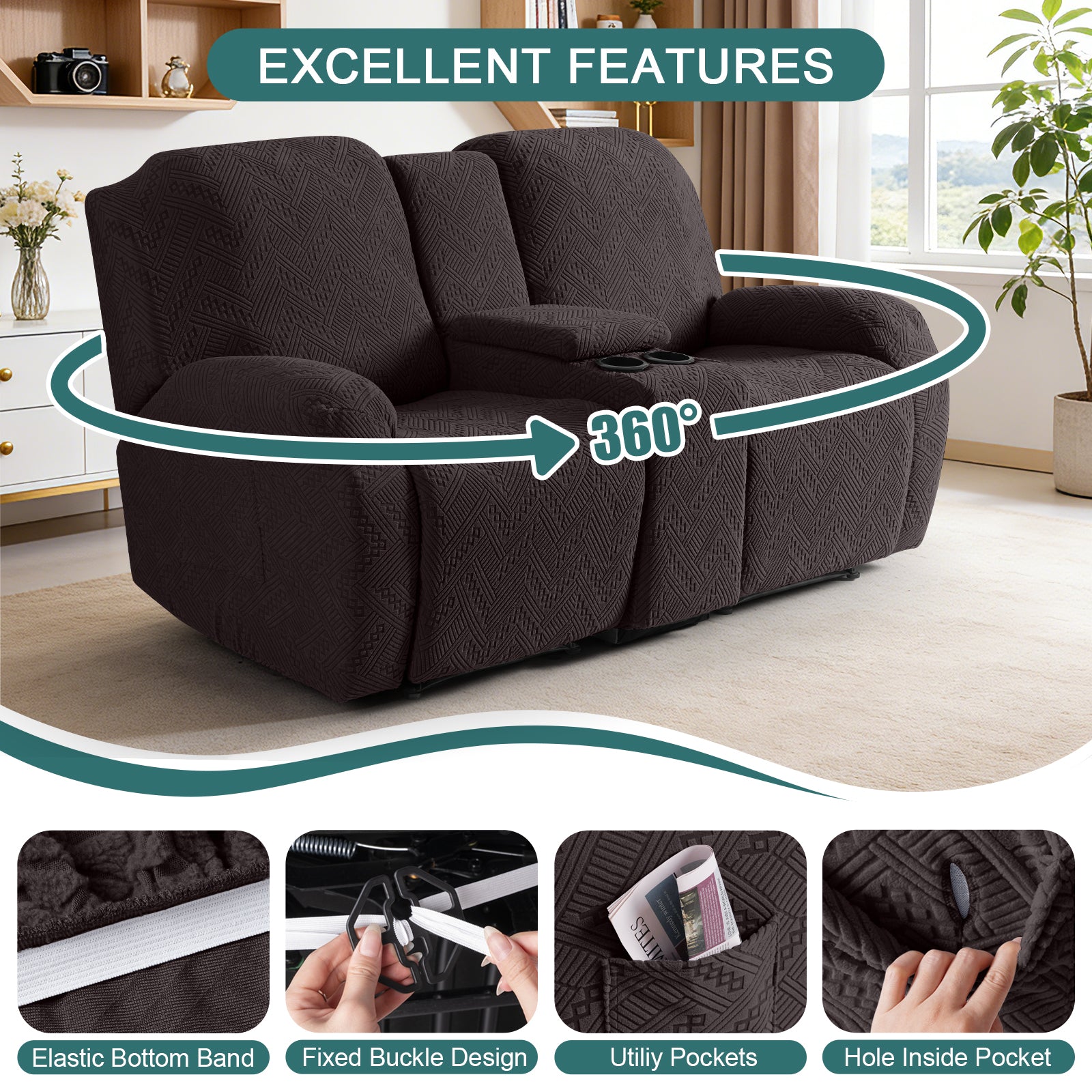 Ruaozz Stretch Recliner Sofa Covers with Console