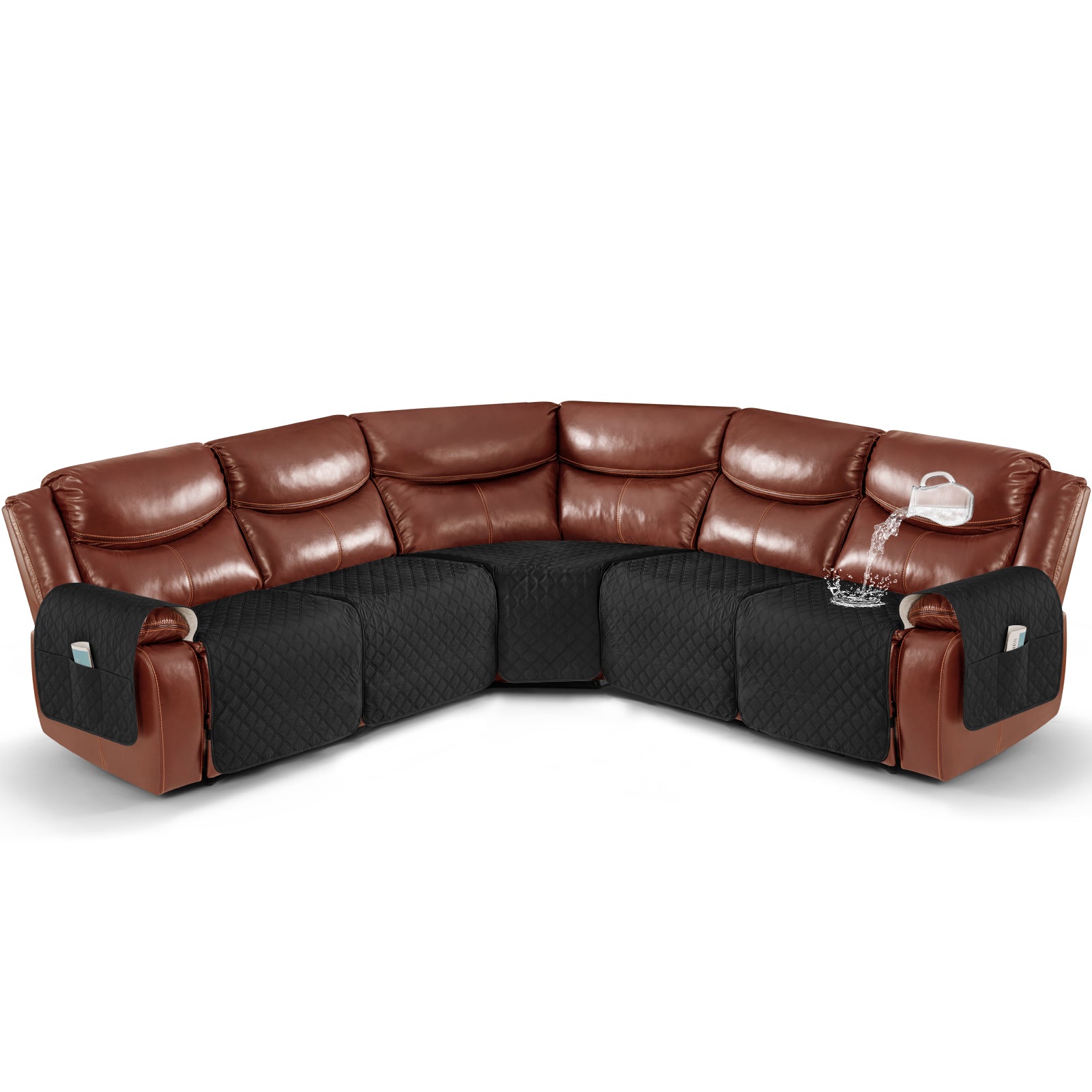 Ruaozz Waterproof Sectional Recliner Couch Covers, 5 Seat/ Corner/ Console/ Single Seat