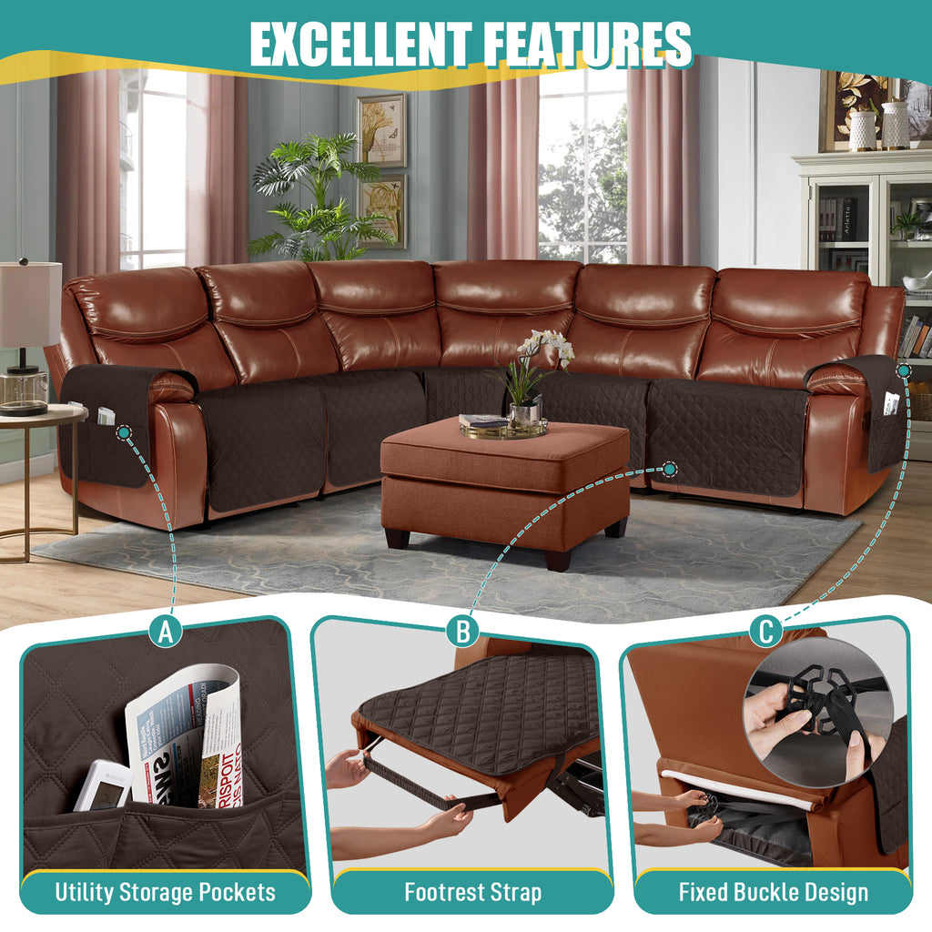 Ruaozz Waterproof Sectional Recliner Couch Covers, 5 Seat/ Corner/ Console/ Single Seat