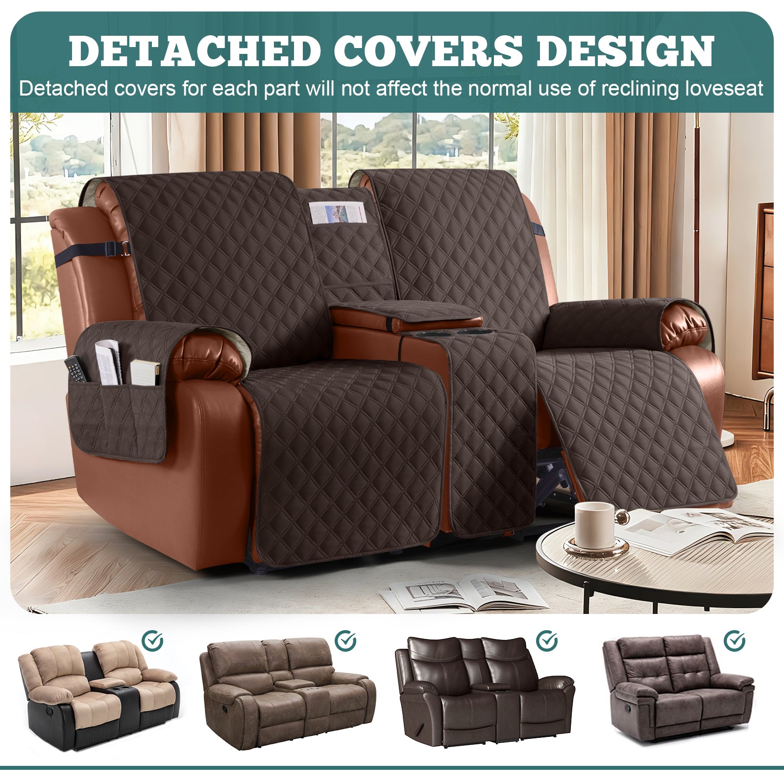 Ruaozz Waterproof Loveseat Recliner Covers with Console