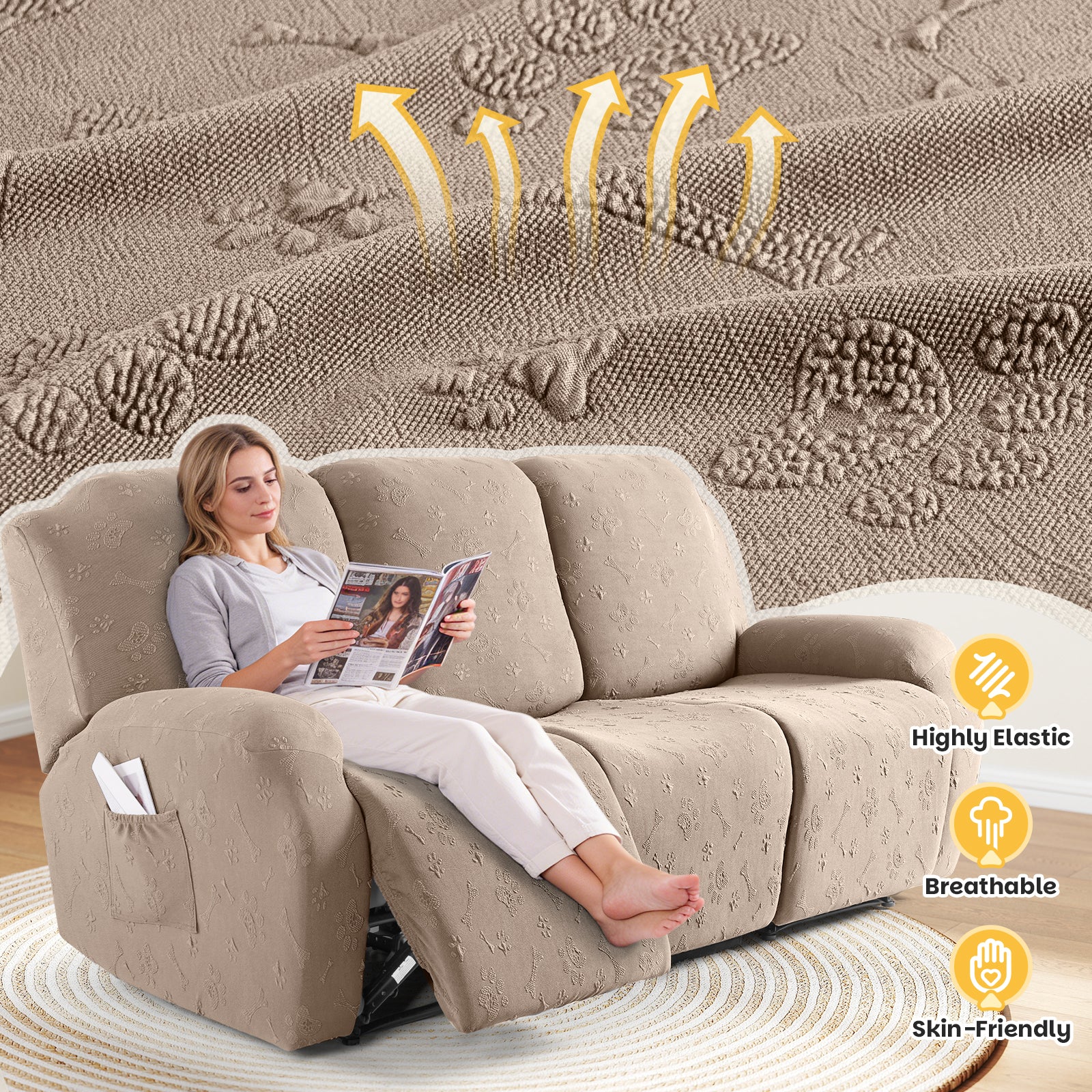Ruaozz Recliner Sofa Covers Paw Reclining Couch Slipcovers, 2 Seat/3 Seat