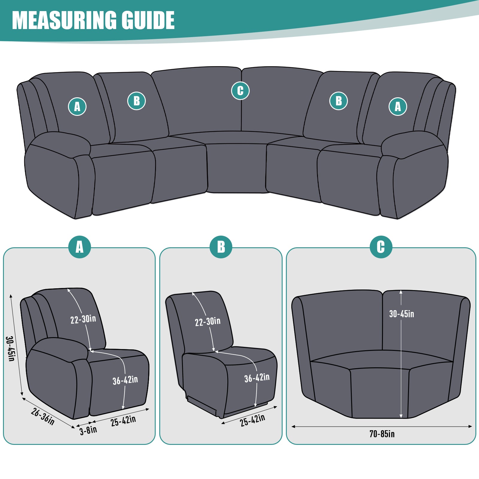 Ruaozz Stretch Sectional Recliner Couch Covers, 5 Seat Recliner/ Single Seat