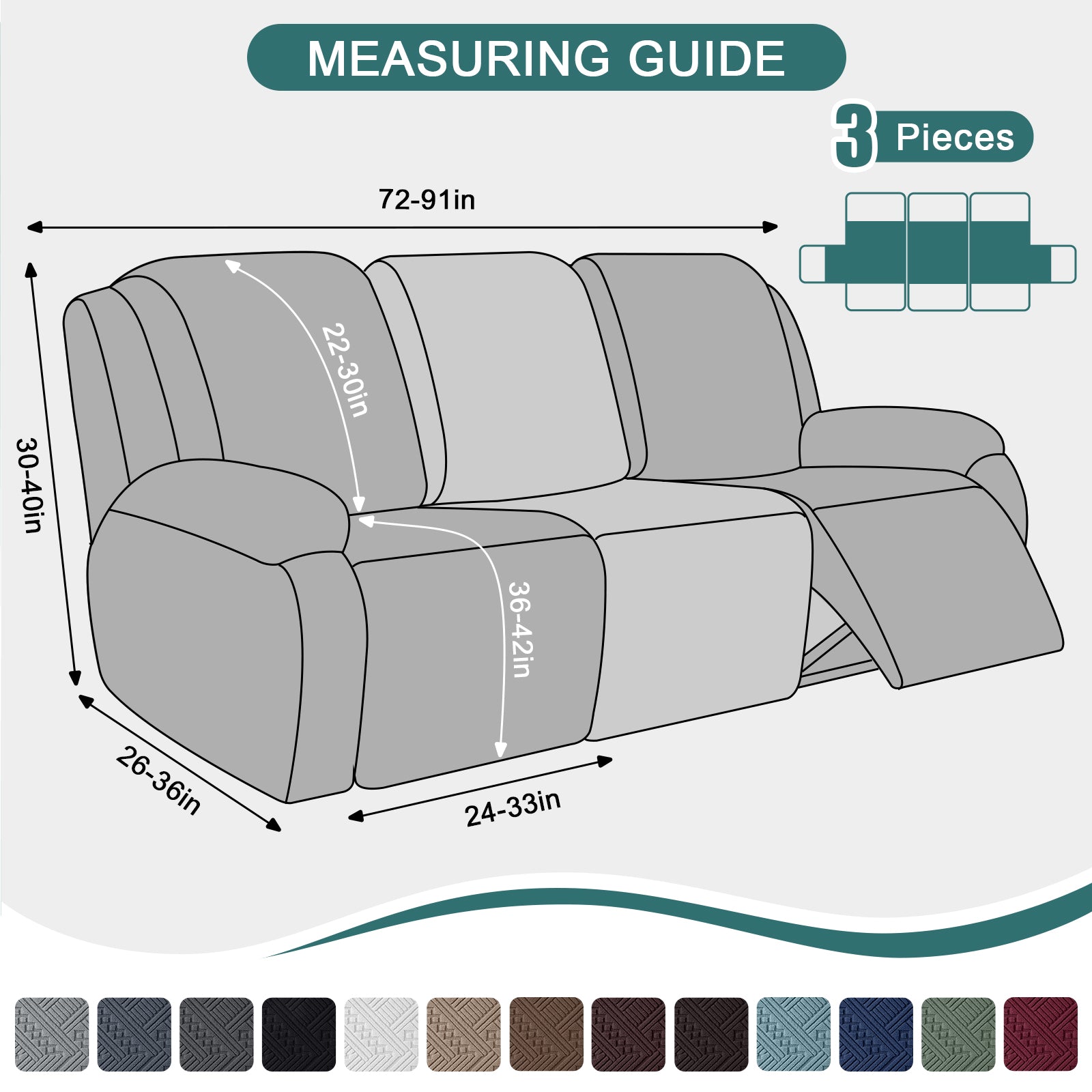 Ruaozz Stretch Recliner Sofa Covers 2 Seat/ XL 2 Seat/ 3 Seat