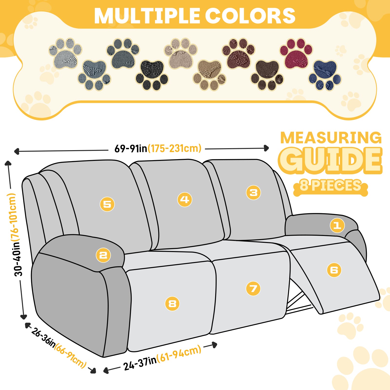 Ruaozz Recliner Sofa Covers Paw Reclining Couch Slipcovers, 2 Seat/3 Seat