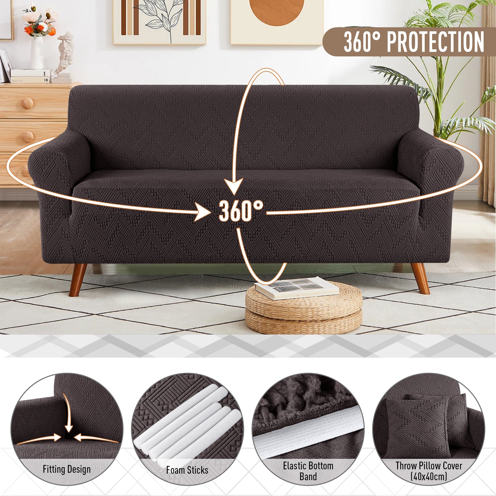 Ruaozz Stretch Sofa Covers Universal Couch Covers, 1 Seat/ 2 Seat/ 3 Seat/ 4 Seat