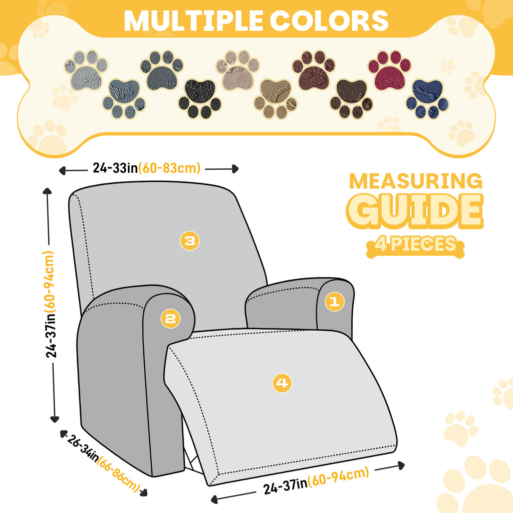 Ruaozz 4-Pieces Recliner Chair Covers Paw Reclining Chair Slipcovers, 1 Seat