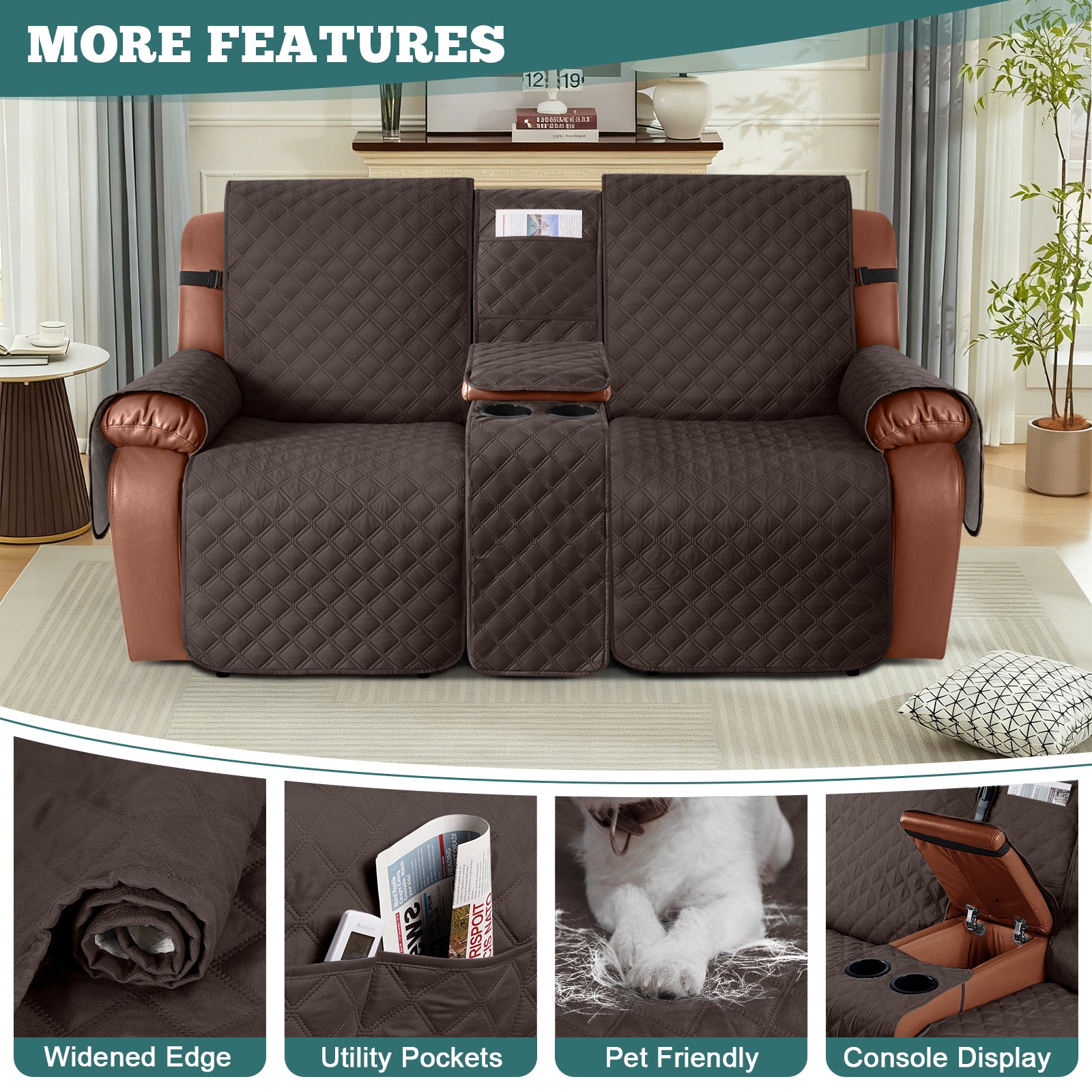Ruaozz Waterproof Loveseat Recliner Covers with Console