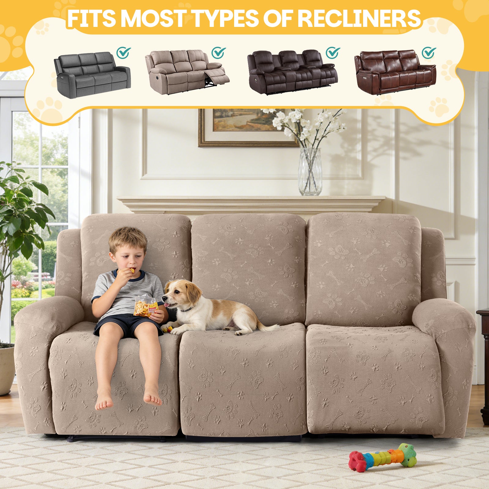 Ruaozz Recliner Sofa Covers Paw Reclining Couch Slipcovers, 2 Seat/3 Seat