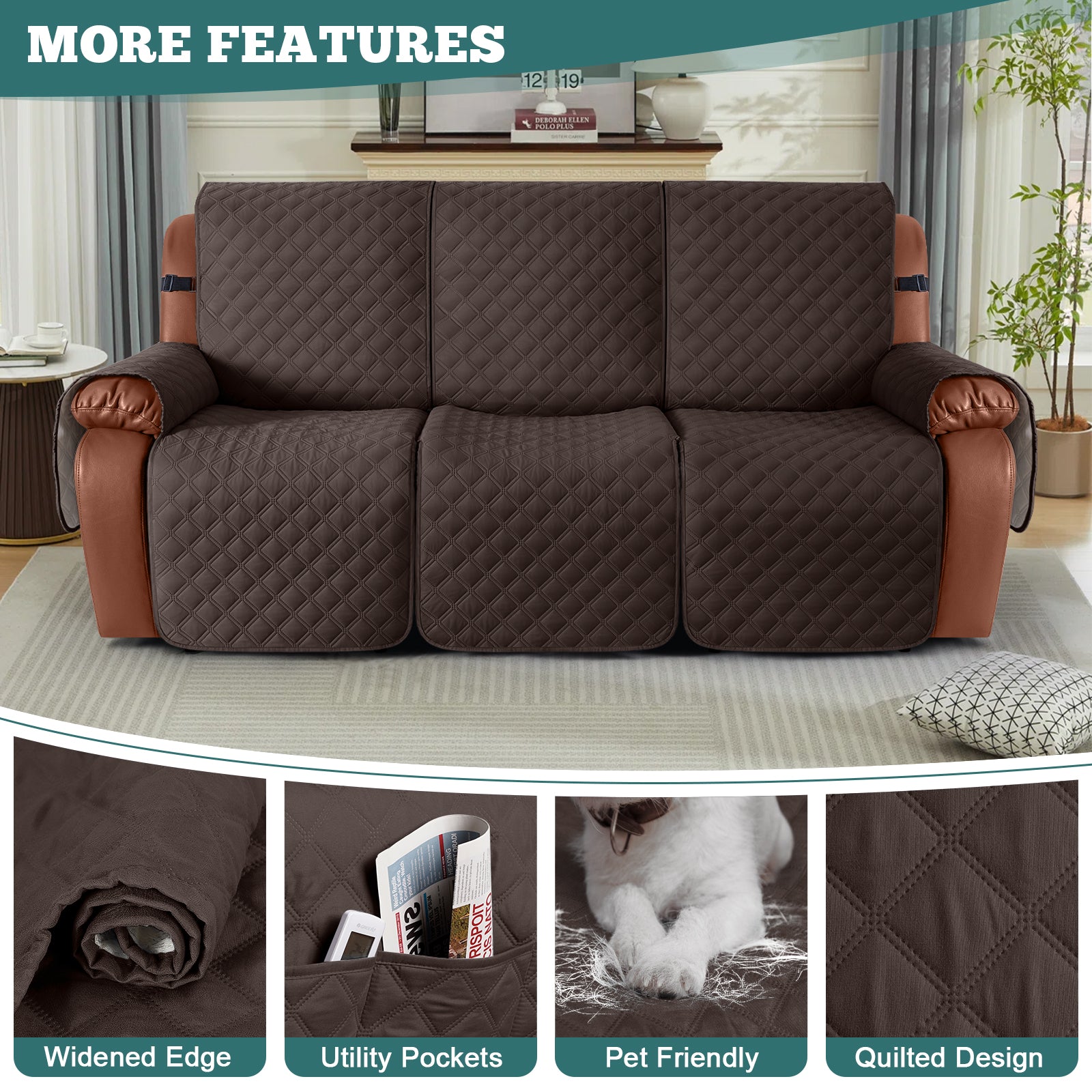 Ruaozz Waterproof Recliner Sofa Covers, 2 Seater/ XL2 Seater/ 3 Seater