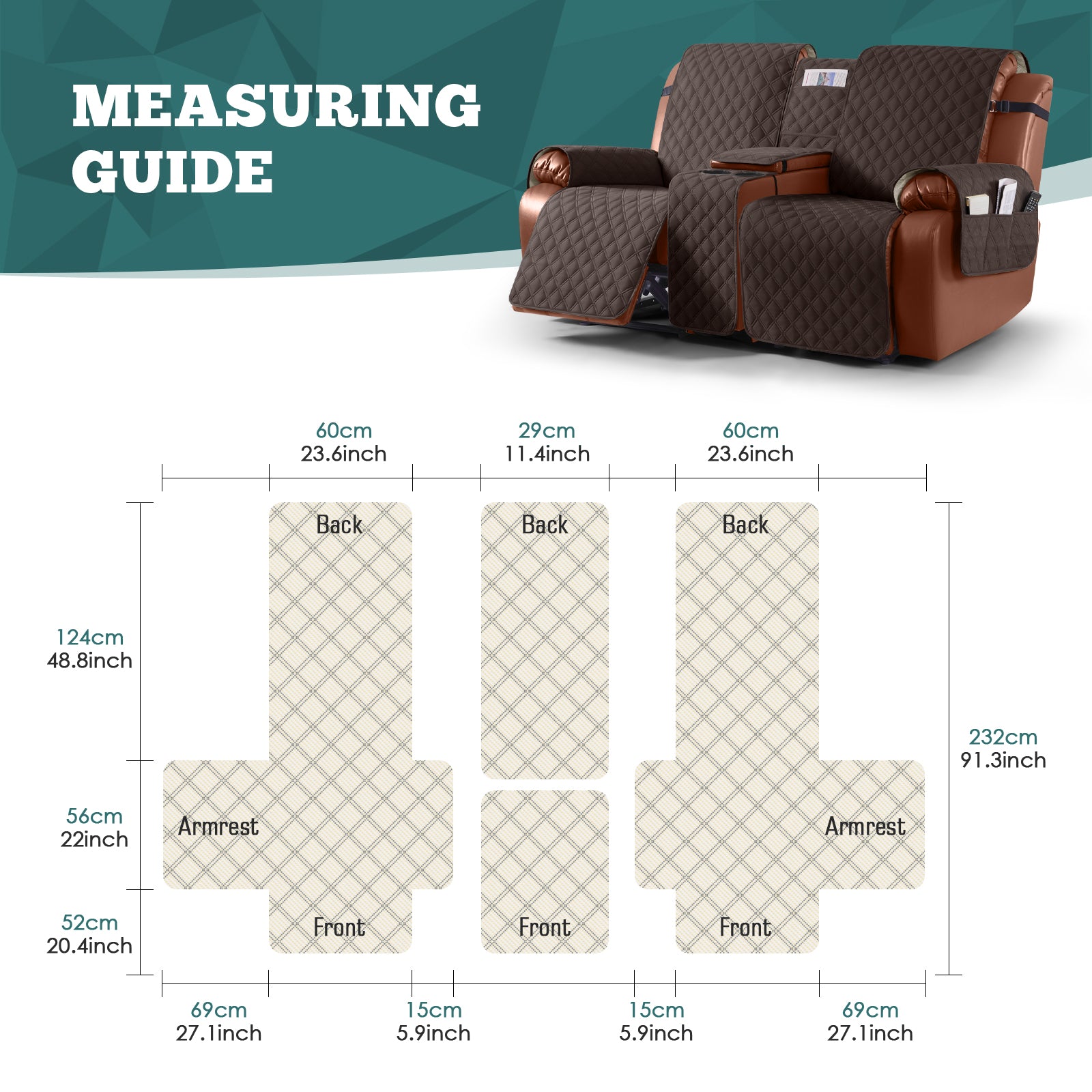 Ruaozz Waterproof Loveseat Recliner Covers with Console