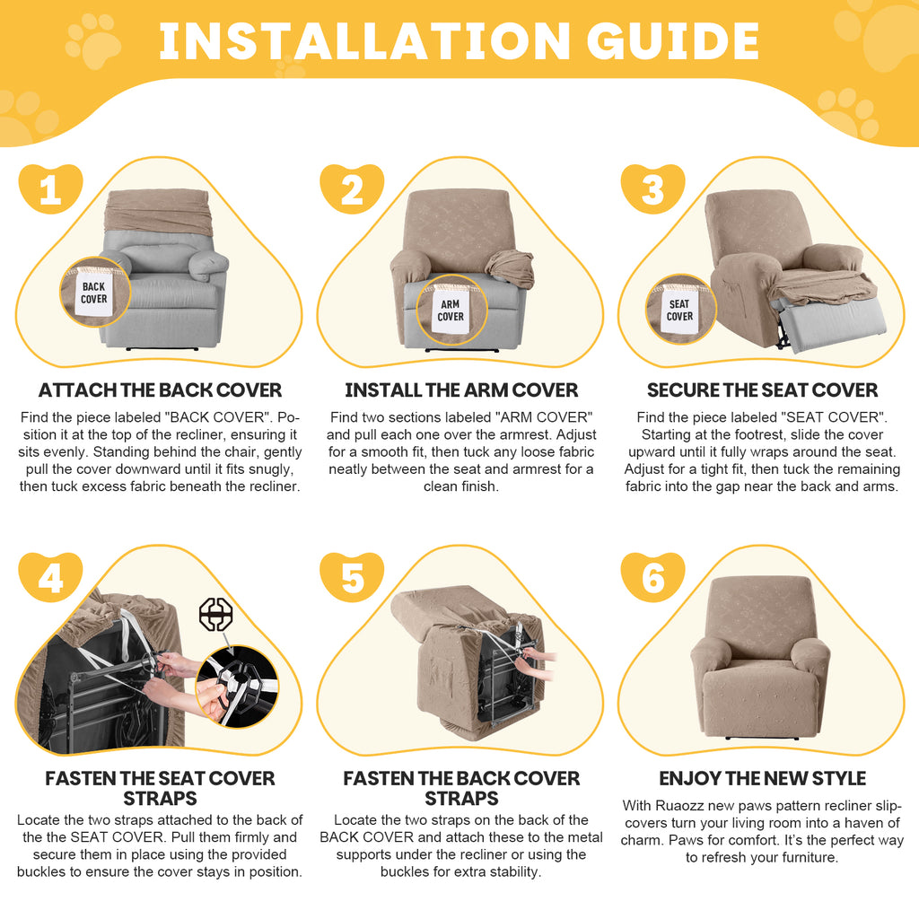 Ruaozz 4-Pieces Recliner Chair Covers Paw Reclining Chair Slipcovers, 1 Seat
