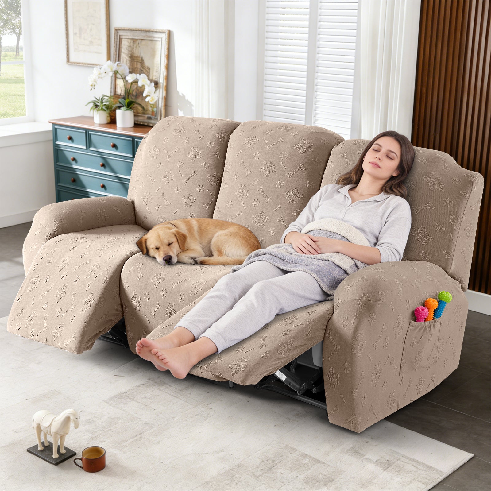 Ruaozz Recliner Sofa Covers Paw Reclining Couch Slipcovers, 2 Seat/3 Seat