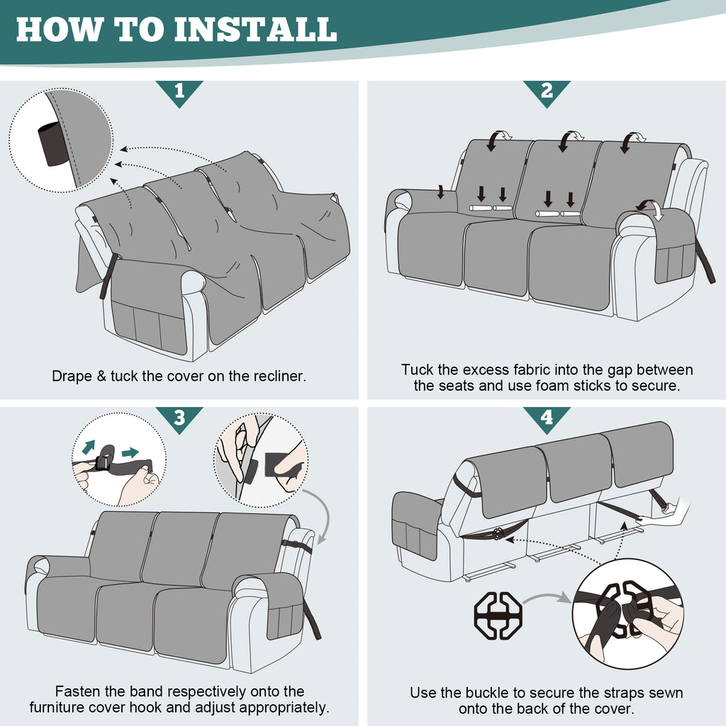 Ruaozz Waterproof Recliner Sofa Covers, 2 Seater/ XL2 Seater/ 3 Seater